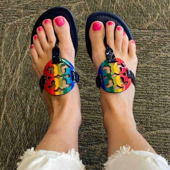 Tory Burch Miller Rainbow Print Miller Royal Navy Size 8